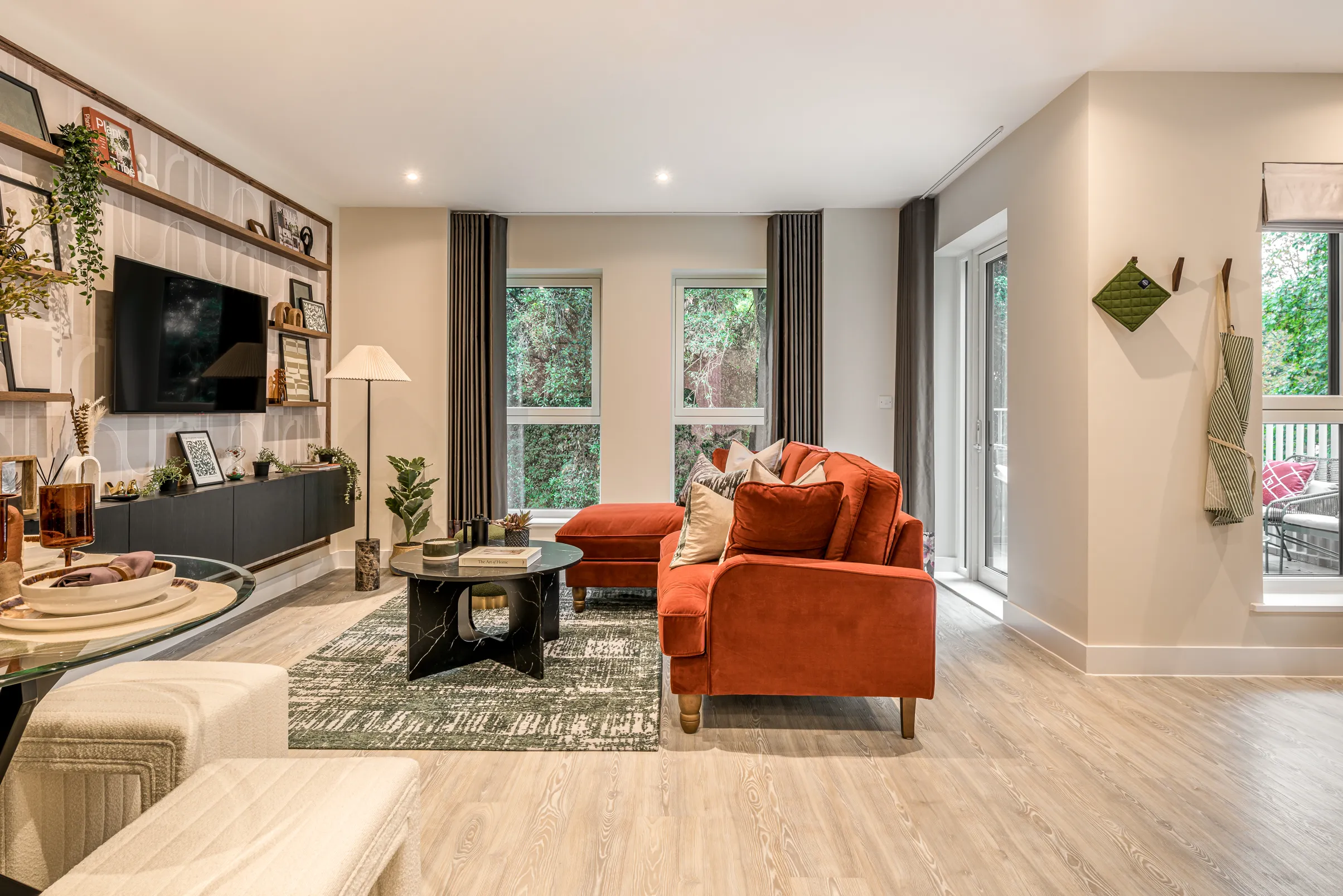 NGP, one bedroom apartment, living room